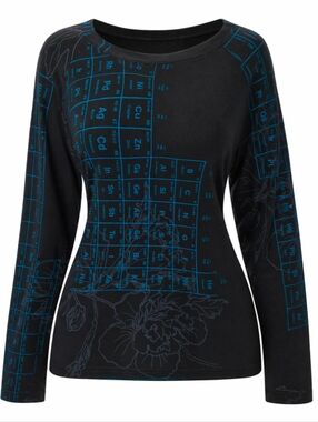 Smoking Lily Long Sleeve Top Size Medium Black Blue Graphic Handmade